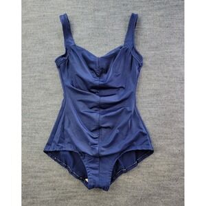 Vintage 1980s Maxine Of Hollywood Navy Blue One Piece Swimsuit Sz 12